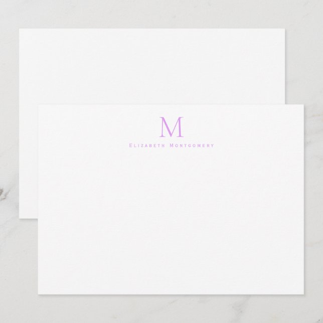 Moderne Monogram Lavender Lila Correspondence Mitteilungskarte (Vorne/Hinten)
