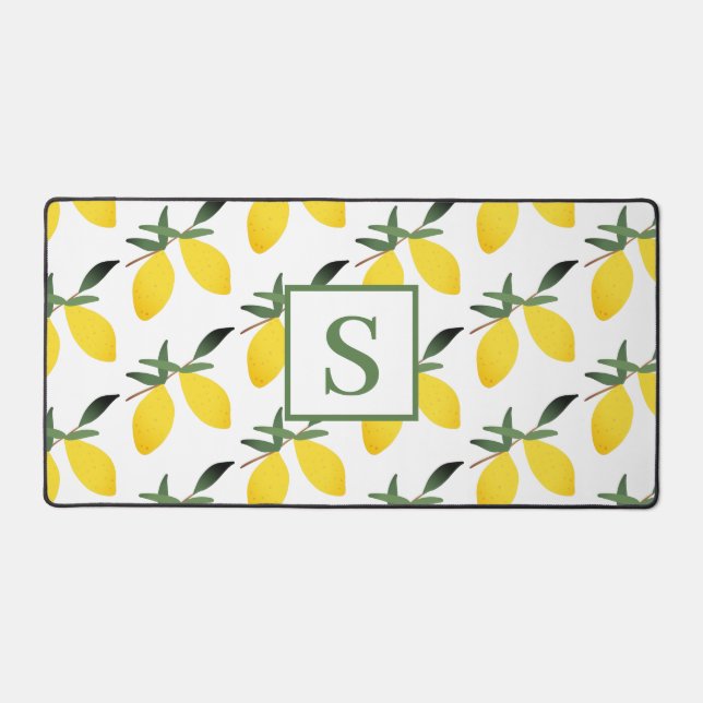 Moderne Monogram Lemon Citrus Schreibtischunterlage (Vorderseite)