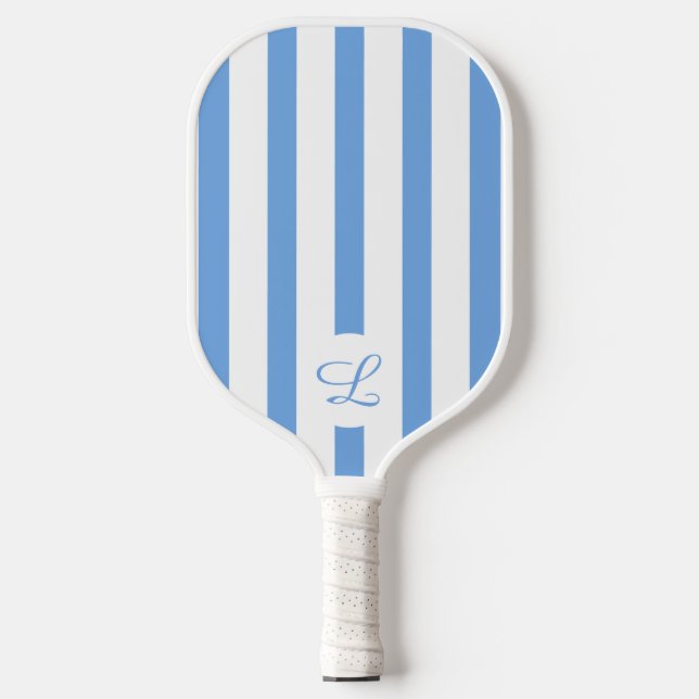Moderne monogram Light Blue Streifen Girl Pickleball Schläger (Vorderseite)