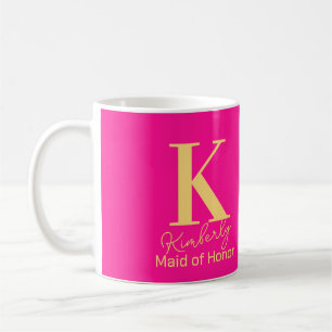 Moderne Monogram Maid of Honor Hot Pink Kaffeetasse