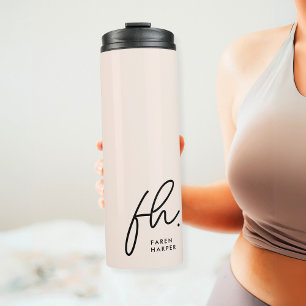 Moderne Monogram Minimal Script Blush Pink Initial Thermosbecher