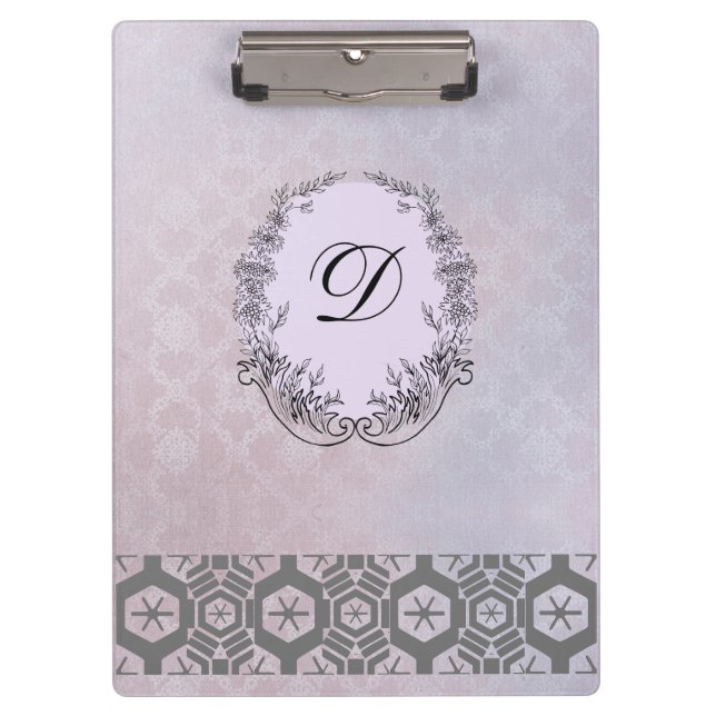 Moderne Monogram Muster Vintag Winter Blume Klemmbrett (Vorderseite)