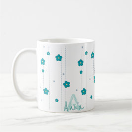 Moderne Monogram Name Blue Blumen Design Coffee Ta Kaffeetasse