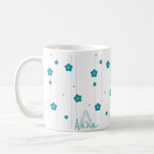 Moderne Monogram Name Blue Blumen Design Coffee Ta Kaffeetasse