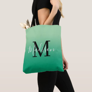 Moderne Monogram Name Light bis Dark Green Gradien Tasche