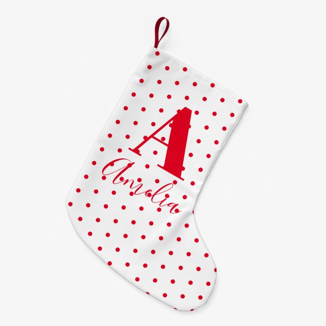 Moderne Monogram Name Polka Dots Kleiner Weihnachtsstrumpf (Vorderansicht (hängend))
