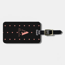 Moderne Monogram Name Rose Gold Black Polka Dot Gepäckanhänger