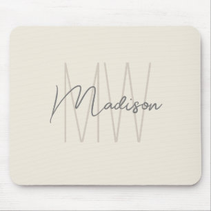 Moderne Monogram Name Script Creme Mousepad