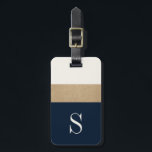 Moderne monogram Navy Blue Gold Strip Gepäckmarke Gepäckanhänger<br><div class="desc">Das moderne und schicke Gepäck mit klassischen marineblau- und goldfarbenen Streifen und einem individuell anpassbaren Monogramm. Fügen Sie Ihren Namen und Ihre Adresse auf der Rückseite für eine wirklich personalisierte Gepäckmarke hinzu.</div>