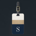 Moderne monogram Navy Blue Gold Strip Gepäckmarke Gepäckanhänger<br><div class="desc">Das moderne und schicke Gepäck mit klassischen marineblau- und goldfarbenen Streifen und einem individuell anpassbaren Monogramm. Fügen Sie Ihren Namen und Ihre Adresse auf der Rückseite für eine wirklich personalisierte Gepäckmarke hinzu.</div>