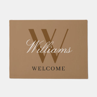 Moderne Monogram Newlyweds Khaki Name Wedding Fußmatte