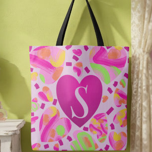 Moderne Monogram Pink Heart Painted School Tasche