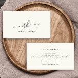 Moderne Monogram Pinselschrift Black Ivory Einfach Visitenkarte<br><div class="desc">Die moderne und stilvolle Monogramm-Visitenkarte in Elfenbein und Schwarz ist ein ausgeklügeltes Design, das Ihr Monogramm in einem Pinselskript mit Schnörkeln und minimalistischer Typografie kombiniert.</div>