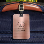 Moderne Monogram Rose Gold Elegant gestromt metall Gepäckanhänger<br><div class="desc">Eleganter,  moderner Monogram Mit Monogramm Blush Pink Rose Gold Brushed Metallic Bag Tag</div>