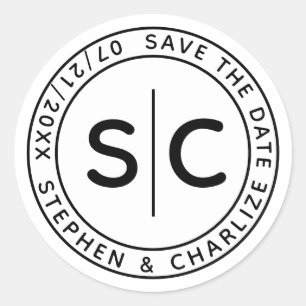 Moderne Monogram Round Wedding rettet das Datum Runder Aufkleber