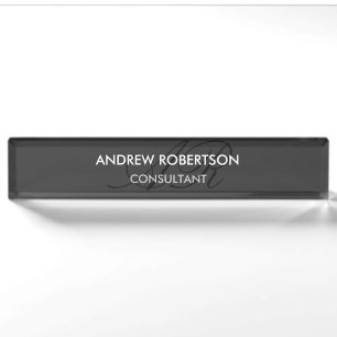 Moderne Monogram Schlicht Gray Trendy Business Car Namensplakette