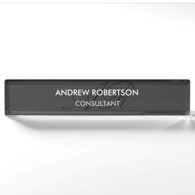 Moderne Monogram Schlicht Gray Trendy Business Car Namensplakette (Vorderseite)