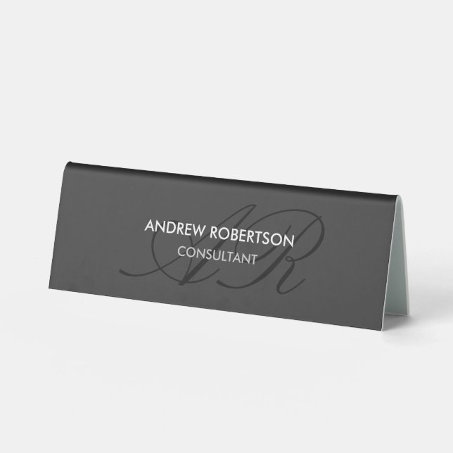 Moderne Monogram Schlicht Gray Trendy Business Car Tischaufsteller (Vorderseite)