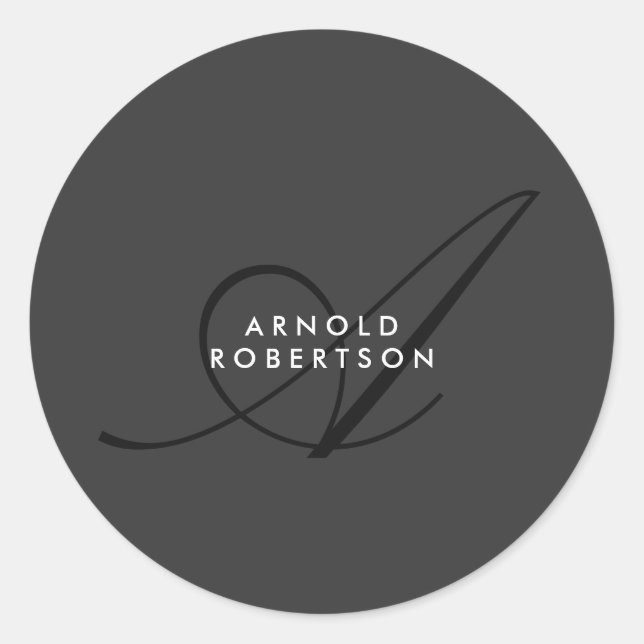 Moderne Monogram Schlicht Gray Trendy Runder Aufkleber (Vorderseite)