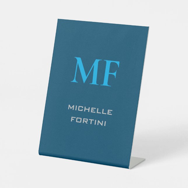 Moderne Monogram Schlicht Sky & Ocean Blue Sockelschild (Vorderseite)