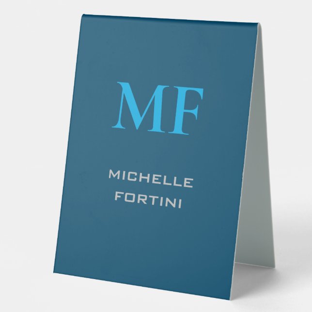 Moderne Monogram Schlicht Sky & Ocean Blue Tischaufsteller (Vorderseite)