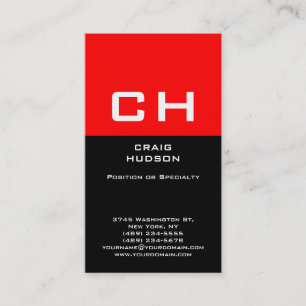 Moderne Monogram Schwarz-weiß Red Business Card Visitenkarte