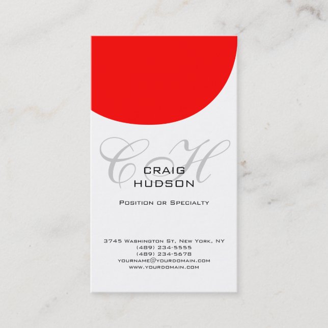 Moderne Monogram Schwarz-weiß Red Business Card Visitenkarte (Vorderseite)
