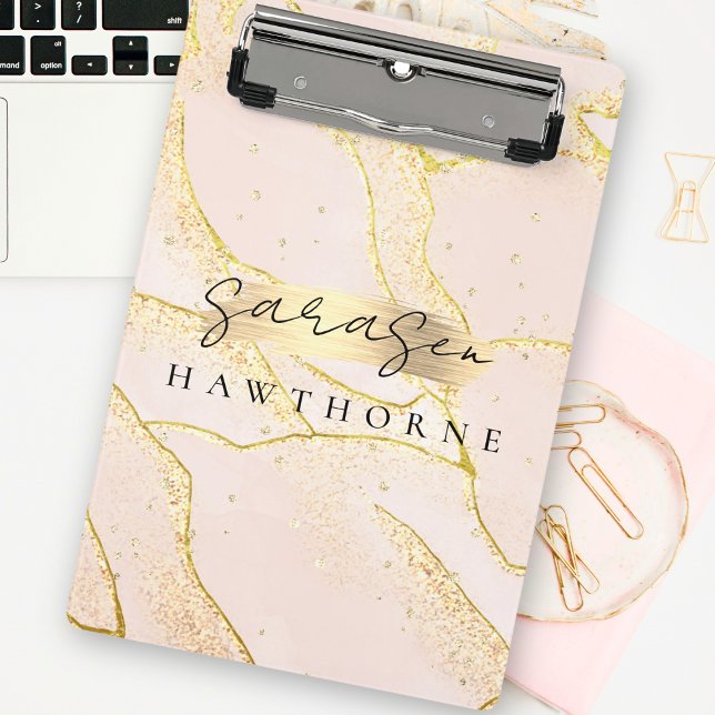 Moderne Monogram Script Blush Pink Gold Foil Mini Klemmbrett (Von Creator hochgeladen)