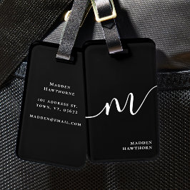 Moderne Monogram Script Calligraphy Black Gepäckanhänger