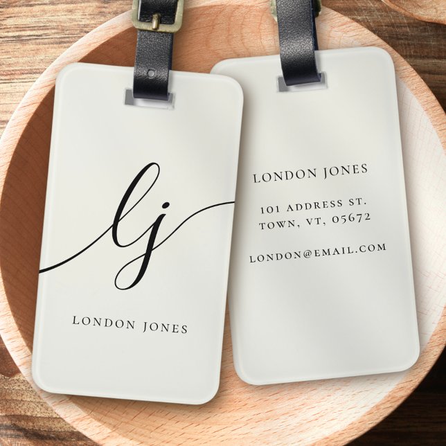 Moderne Monogram Script Calligraphy Ivory White Gepäckanhänger (Von Creator hochgeladen)