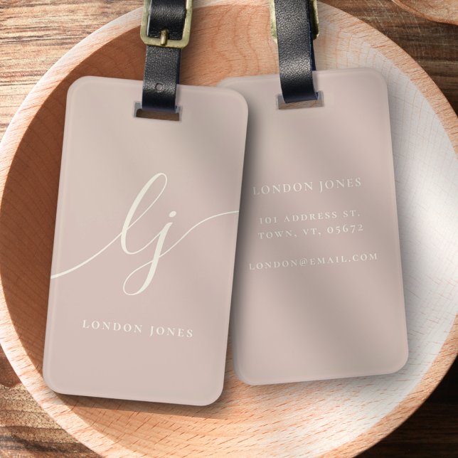 Moderne Monogram Script Calligraphy Rose Pink Ivor Gepäckanhänger (Von Creator hochgeladen)