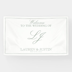 Moderne Monogram Script Classic Sage Green Willkom Banner