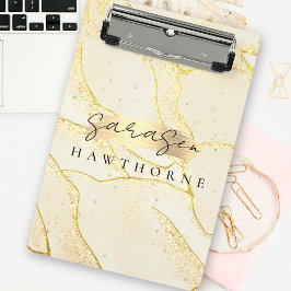 Moderne Monogram Script Elegant Ivory Gold Foil Mini Klemmbrett
