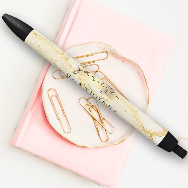 Moderne Monogram Script Elegant Ivory Gold Glitzer Kugelschreiber (Von Creator hochgeladen)