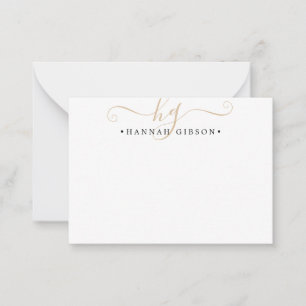 Moderne Monogram Script Initials Gold Black Mitteilungskarte