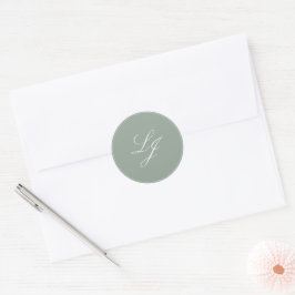 Moderne Monogram Simple Script Sage Green Wedding Runder Aufkleber