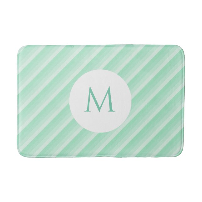 Moderne Monogram Template Minze Green Stripes tren Badematte (Vorderseite)