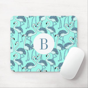 Moderne Monogram tropische Flamingos Mousepad