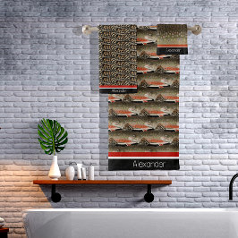 Moderne Monogram Trout Fish Design Schwarz-weiße R Badhandtuch Set