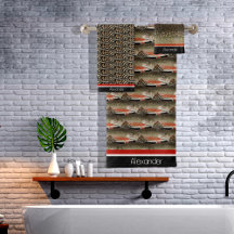 Moderne Monogram Truite Poisson Design Noir Blanc 