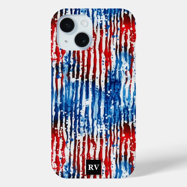 Moderne Monogram USA US Flagge Case-Mate iPhone Hülle (Rückseite)