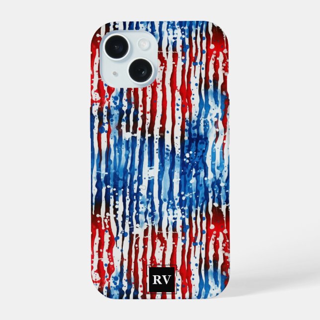 Moderne Monogram USA US Flagge iPhone 15 Hülle (Rückseite)