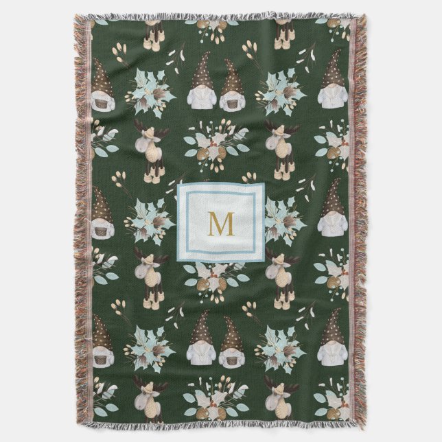 Moderne Monogram Weihnachtsgnomes und Moose Design Decke (Vorderseite Vertikal)