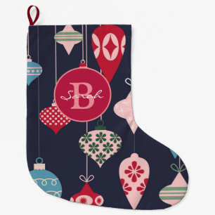 Moderne Monogram Weihnachtsschmuck Dunkelblau Großer Weihnachtsstrumpf
