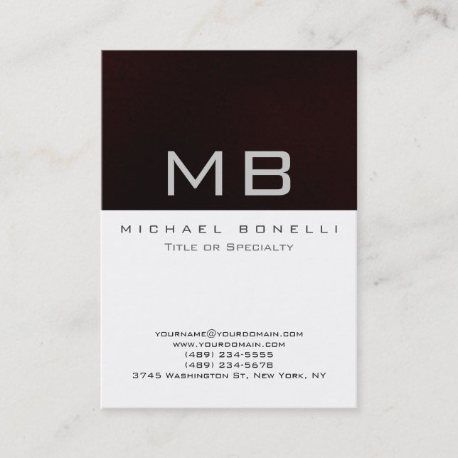 Moderne Monogram White Dark Red Chic Business Card Visitenkarte (Vorderseite)