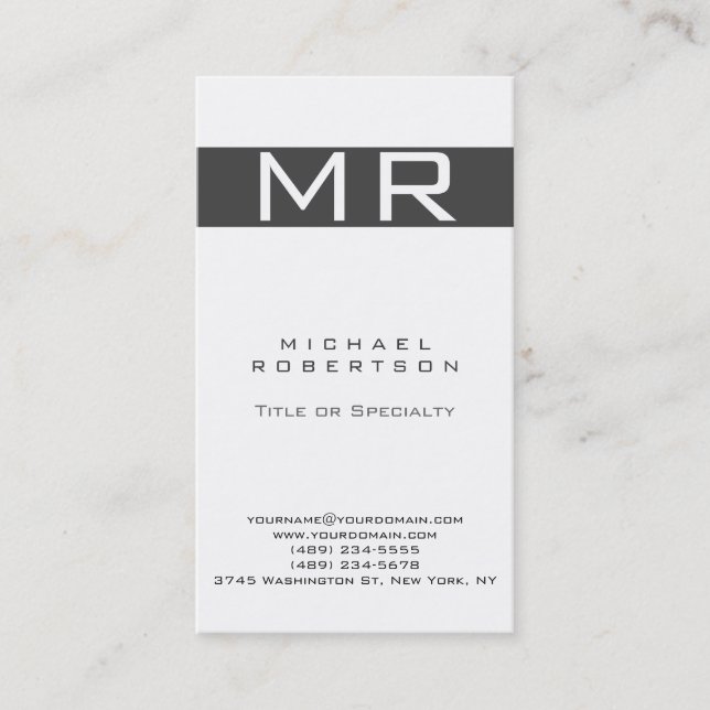 Moderne Monogram White Gray Strip Business Card Visitenkarte (Vorderseite)