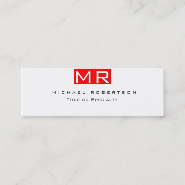 Moderne Monogram White Red Clean Business Card Mini Visitenkarte (Vorderseite)