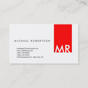 Moderne Monogram White Red Clean Business Card Visitenkarte