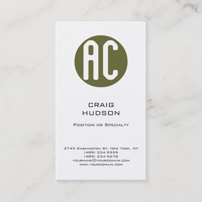 Moderne Monogram White Schlicht Business Card Visitenkarte (Vorderseite)