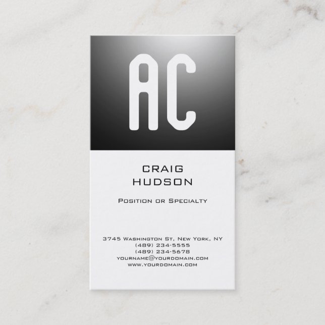 Moderne Monogram White Schlicht Business Card Visitenkarte (Vorderseite)